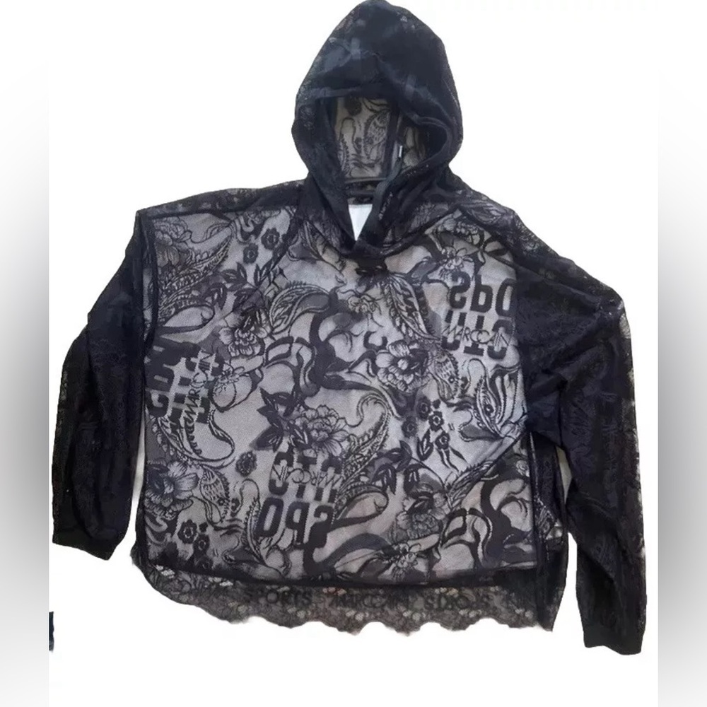 Marc Cain Sports Oversized  Lace Mesh Women’s Long Sleeve Hoodie Top Sz M